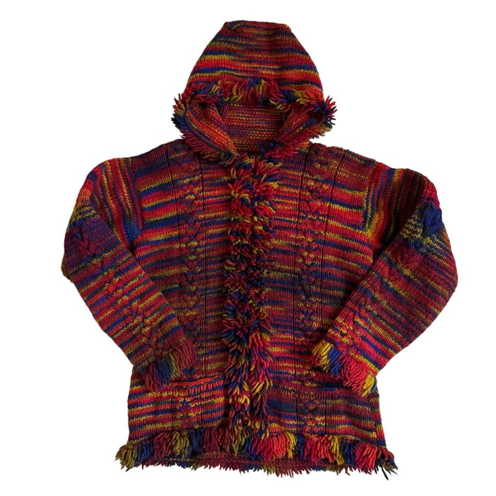 Bolli Imports Full-Zip Sweater Fringe Cardigan with Hood (Rainbow) - XL